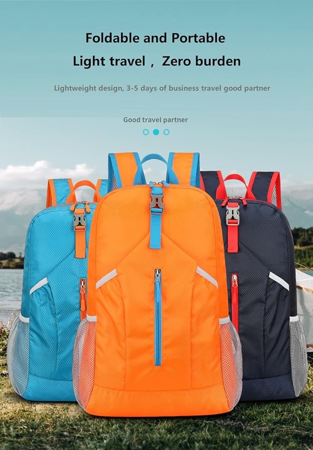 25L Hiking Backpack Foldable Sports Daypack Camping Collapsible Bag Water Repellent Lightweight Travel Men Women (Orange)