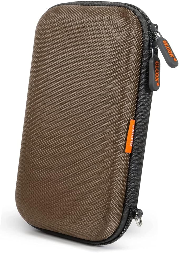 GLCON Electronic Case Travel Cord Organizer Shockproof EVA Hard Carrying Case for Power Bank, Hard Drive, USB Flash Drive, Charger - Portable Small Storage Pouch Bag - Brown
