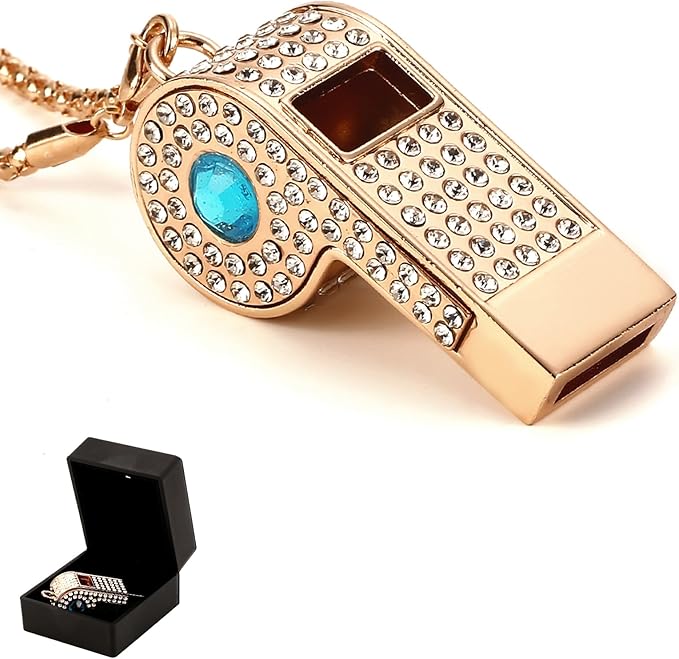 Whistle,Rhinestone Sports Whistle with Keychain for Coach/Referee/Training/Lifeguard/Teachers(Gold)