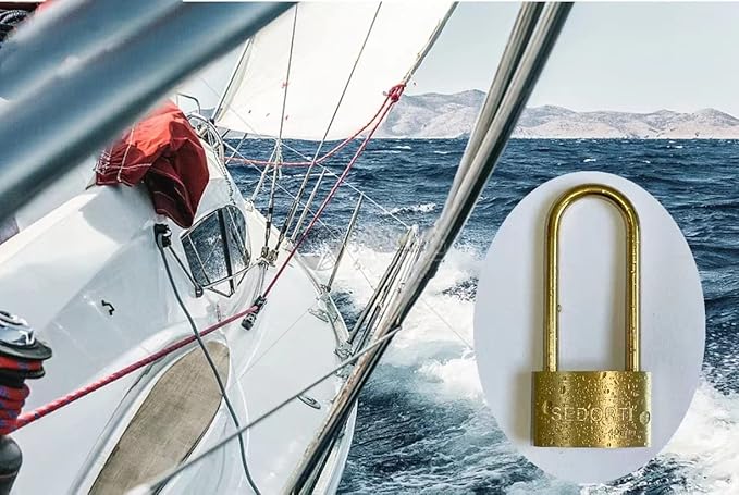 Weather Proof Lock, Keyed Alike Solid Brass Padlocks with Long Brass Shackle, Light Duty, 1-1/2" Wide Body, Marine Padlock, Anti Rust Lock, 4 Pack