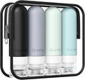 Quatish Travel Bottles for Toiletries, Original Patented Leak Proof Travel Size Toiletries, 3 oz Tsa Approved Silicone Shampoo and Conditioner Bottles, Travel Essentials, 4 Pack, Grey