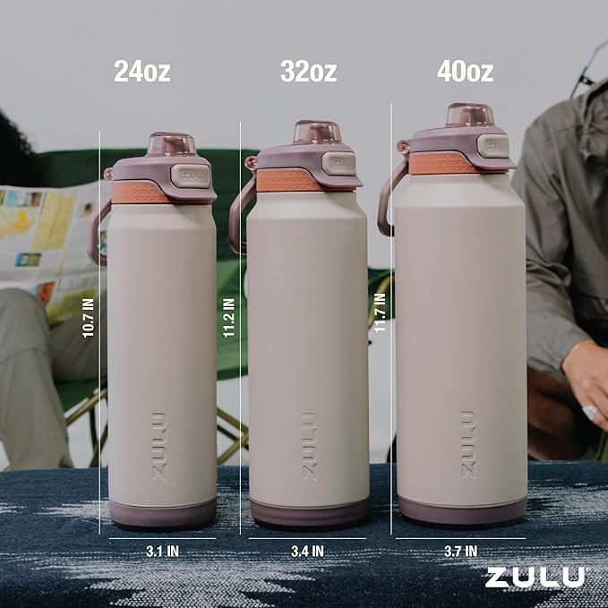 ZULU Powerfill Pro 32oz Stainless Steel Water Bottle with Quick Fill Lid, Triple Walled Vacuum Insulated Metal, Leak Proof Locking Lid, Sip and Chug, Reusable BPA Free, Driftwood