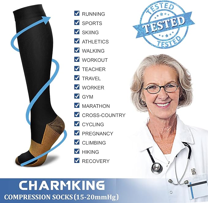 CHARMKING Compression Socks for Women & Men Circulation (3 Pairs) 15-20 mmHg is Best Support for Athletic Running Cycling