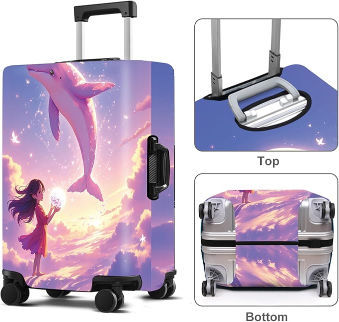 Luggage Cover Washable Suitcase Protector Anti-Scratch,Stretchable Fit for 20-34Inch Luggage Durable Travel Bag Cover with Zipper Closure (Dolphin, XL(fits 32-34Inch suitcase))