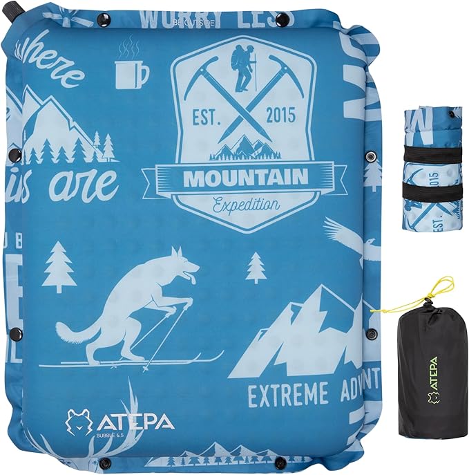 ATEPA Inflatable Stadium Seat Cushion, Self-Inflating Memory Foam Stadium Seats Bleacher Seat Chair Cushion Pad for Airplane Travel Backpacking Sports Events