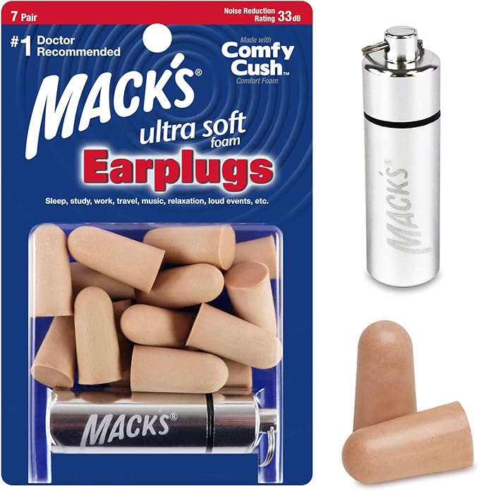 Mack’s Ultra Soft Foam Earplugs, 7 Pair + Case – 33 dB Highest NRR, Comfortable Ear Plugs for Sleeping, Snoring, Travel, Concerts, Studying and Noise