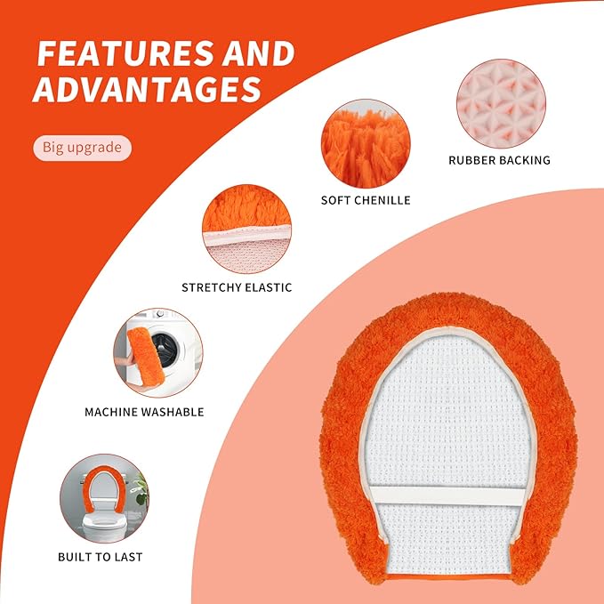 Microfiber Elongated Toilet Seat Cover 19.5"x 15" Machine Washable Solid Toilet Lid Cover Adjustable Rubber Backing Fits Most 18-19.5" L x 14-16" W Elongated Toilet Seat