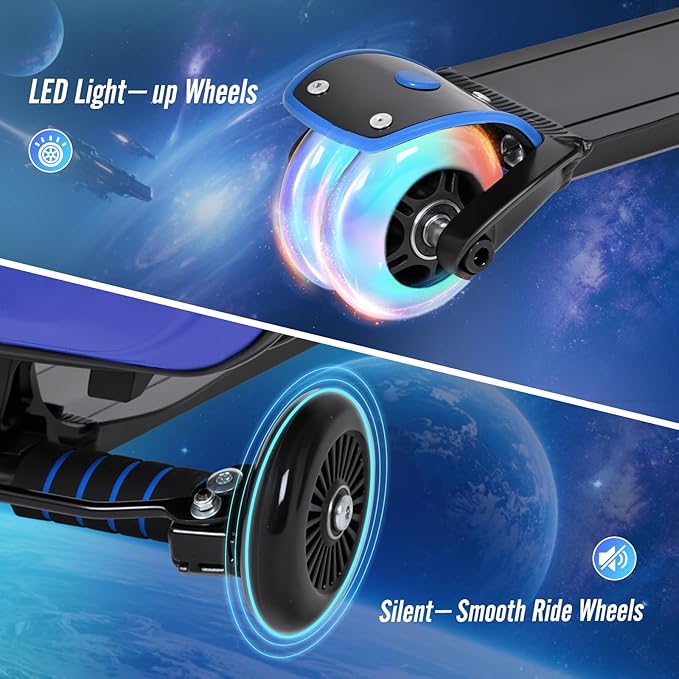 smilesun Scooter Suitcase for Kids & Adults, Foldable Carry On Travel Luggage, Hardside Ride on Scooter Suitcase with LED Light up Wheels，Blue
