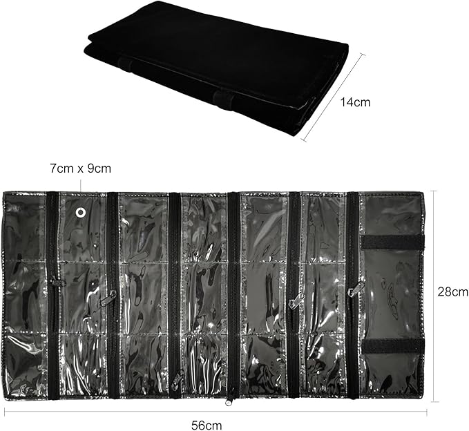 Travel Jewelry Roll Bag Portable Organizer Pouch With Grids&PVC Cover Storage Bags for Necklace, Bracelet, Bracelet,Ring, Badge, Pendant