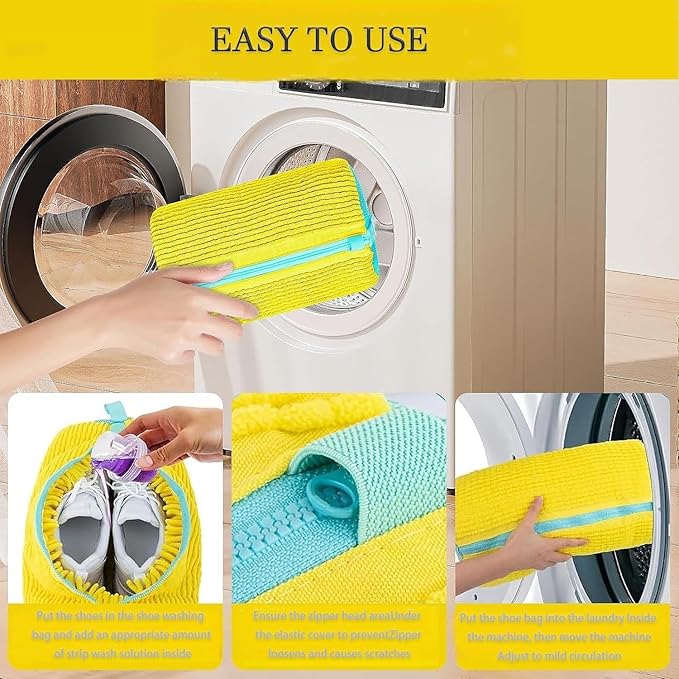 Shoe Cleaning Bags2-Pack Shoe Washing Machine Bags - Universal Laundry Shoe Cleaning Bags for Washer & Dryer, Fits All Shoe Types (Yellow)