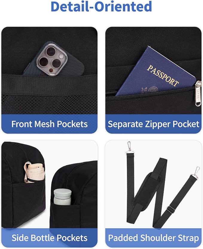 Narwey For Spirit Airlines Personal Item Bag 18x14x8, Small Duffle Bag for Travel, Duffel Bag for Traveling, Carry on Bag for Airplanes Underseat Overnight for Women and Men (Black)