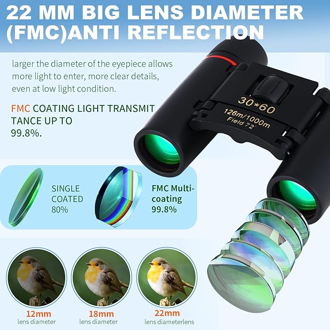 Compact 30x60 Binoculars for Adults and Kids,Foldable Lightweight Easy Focus Small Binoculars for Bird Watching Travel Sightseeing Hunting Concert Theater Opera