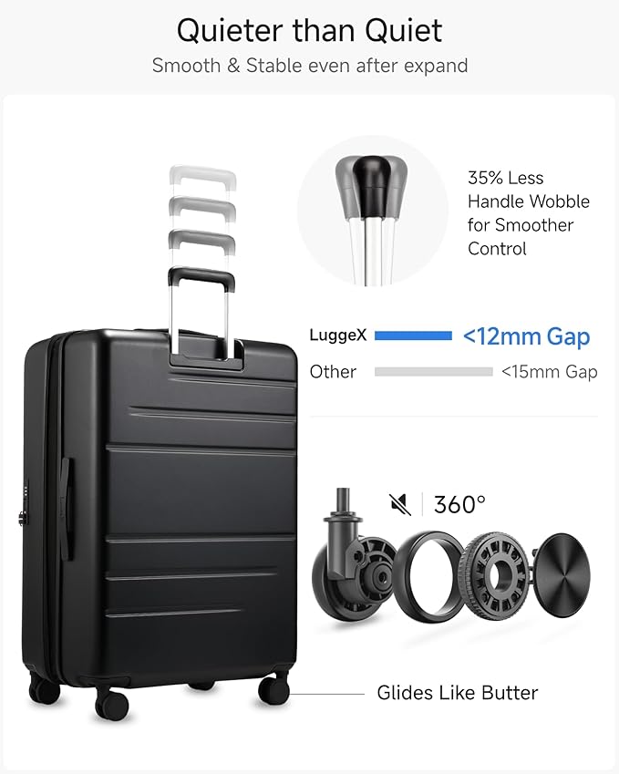 LUGGEX Checked Suitcase Top Opening, FLT Expandable Polycarbonate Hard Shell Suitcase with Wheels (FLO-Lite, Black, 28 Inch, 105L-115L)