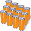 20oz Tumbler Bulk Stainless Steel Tumblers with Lid Vacuum Insulated Double Wall Travel Coffee Mug Powder Coated Tumbler Cup for Hot and Cold Drinks(Orange, 12 pack)