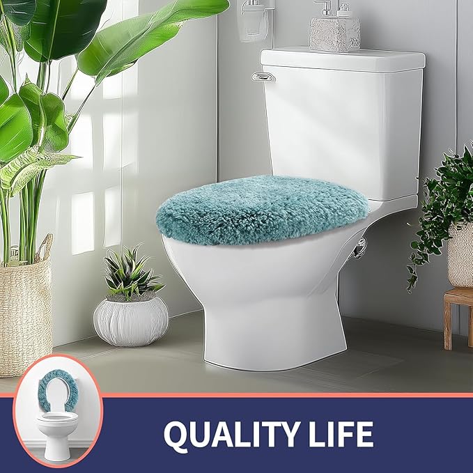 Microfiber Elongated Toilet Seat Cover 19.5"x 15" Machine Washable Solid Toilet Lid Cover Adjustable Rubber Backing Fits Most 18-19.5" L x 14-16" W Elongated Toilet Seat