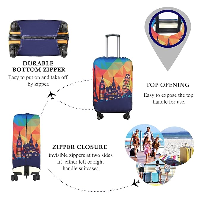 Explore Land Travel Luggage Cover Suitcase Protector Fits 31-32 Inch Case (Modern City, XL)