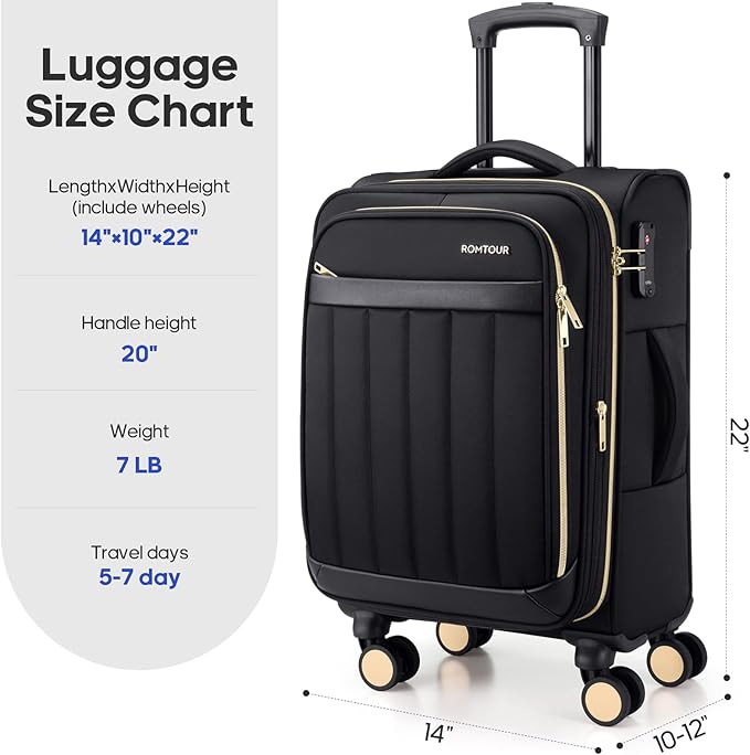 Softside Carry On Luggage 20 Inch Expandable Carry On Luggage 22x14x9 Airline Approved with Spinner Wheels & TSA Lock, Waterproof Large Capacity Suitcase Travel Bag for Men and Women