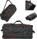 CONTAIL 32" Soft-Sided Rolling Duffle Bag with 2 Wheels,Expandable from 110L to 140L, Foldable Travel Duffel with Multiple Compartments,Black-red