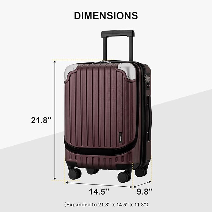 LEVEL8 Grace Carry on Luggage Airline Approved, 20 Inch Expandable Hardside Suitcases with wheels, Abs+Pc Harshell Spinner Luggages with Tsa Lock, Red