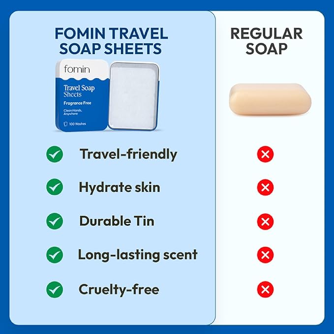 FOMIN - Antibacterial Paper Soap Sheets Tin for Traveling - (300 Sheets) Variety Pack (Unscented, Orange, Lemon) Portable Travel Hand Soap Sheet, Dissolvable Mini Camping Hand Soap for Hand Washing