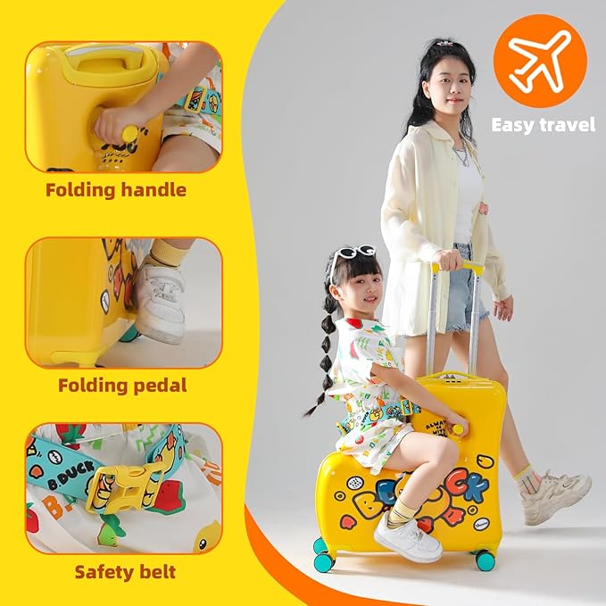 Kids' Lightweight Ride on Luggage with Spinner Wheels & Foldabe Design (Yellow Green Mint, 20"+ Aged 1-3 Toddler)