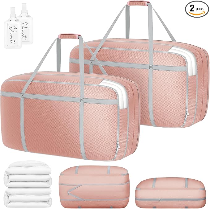 DIMJ Large Comforter Storage Bag with Handls, 100L Washable Blanket Storage, Compression Packing Totes Moving Bags With Zipper, Space Saving Containers For Pillow, Clothes, Bedding, 2 PCS
