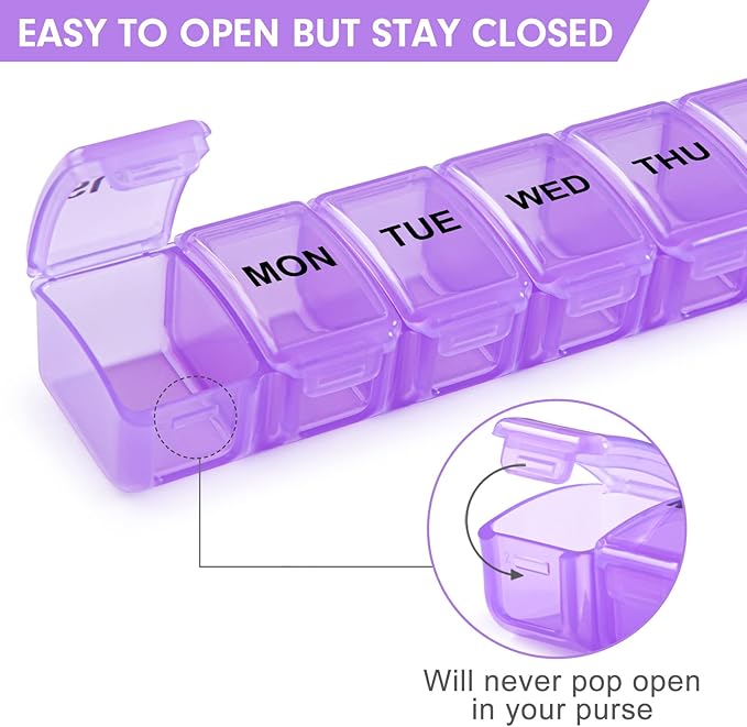 Small Pill Organizer 2 Times a Day, 2 Pack 7 Day Pill Box 1 Time a Day, Travel Friendly Day Night Vitamin Organizer, Weekly Pill Case Container