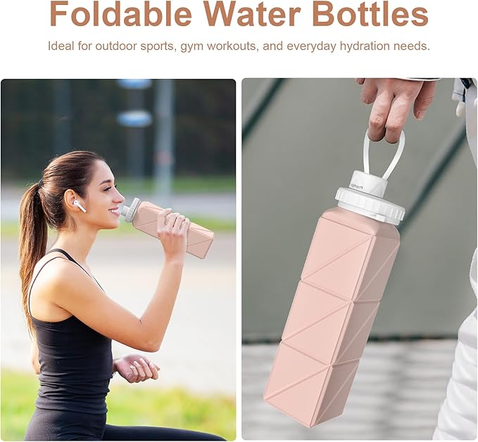 Collapsible Water Bottles 2 Pack Compact Portable,Leakproof,Bpa-Free Silicone Bottles For Travel,Hiking,Camping,Gym,Outdoor Sports.Curable,Lightweight,Reusable For On-The-Go Hydration