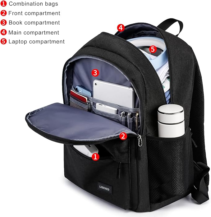 School Backpack for Teens Boys, 15.6 Inch Laptop Backpack with USB Charging Port & Water Resistant Design, College High School Book Bag for Students, Black