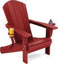 SERWALL Adirondack Chair with Cup Holders - Composite Adirondack Chairs HDPE Outdoor Chairs All Weather Use- Dark Red