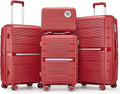 Campfun Luggage 4 Piece Sets, Expandable Carry On Luggage Set Hardshell PP, Suitcase Set with Double Spinner Wheels, Checked Durable Lightweight with TSA Lock, 14/20/24/28in, Red(A)