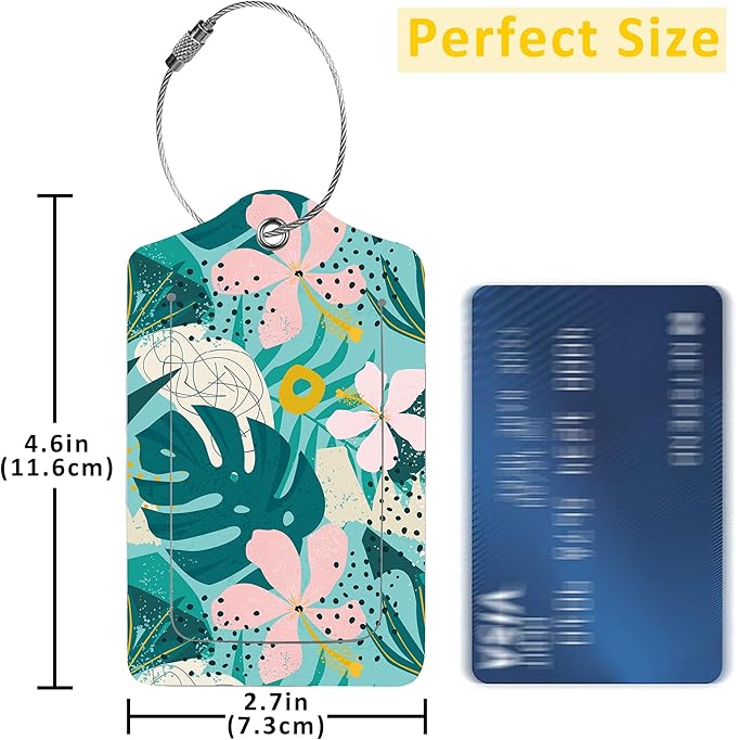 2 Pack Tropical Flowers Luggage Tag for Suitcases Artistic Palm Leaves PU Leather Bag Travel Suitcase ID Identifier Baggage Tags for Women Men Travel
