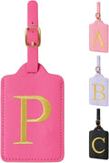 Personalized Rose Red Leather Initial Luggage Tags - Cute Embroidered Custom Monogram Tags for Suitcase, Travel Backpack