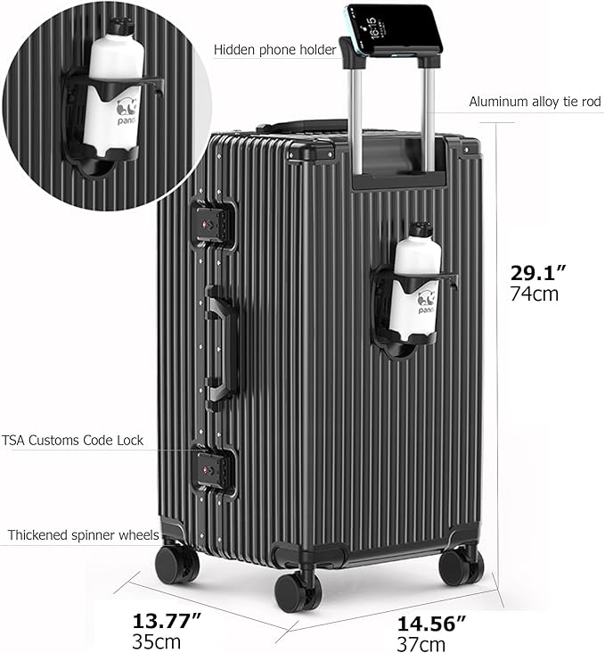 feilario 29in Super Large Captain Aluminum Frame Hardside Spinner Wheels Luggage, Removable Wheels Zipperless Checked Suitcase with Cup Holder/Phone Holder