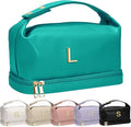 Graduation Present for Women Unique, Makeup Bag with Handle, Initial Double Layer Cosmetic Bag with Makeup Brush Organizer, Cute Cosmetic Pouch for Women, Gifts for Friend Female Mom