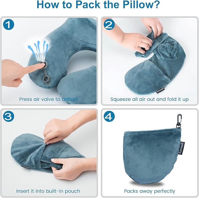 Inflatable Travel Neck Pillow for Airplane Sleeping Blow Up Neck Support Air Pillow Traveling on Plane Long Flights Washable