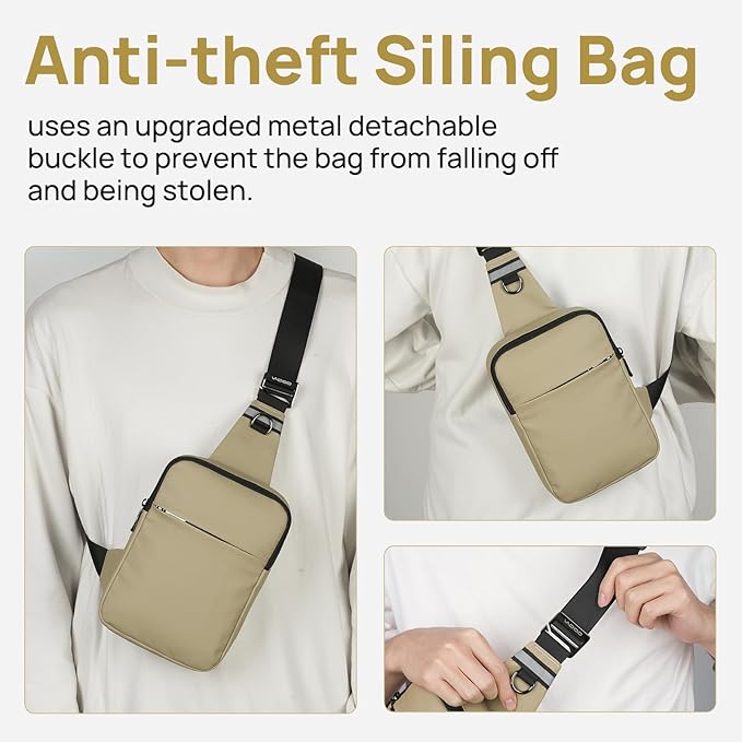VADOO Mini Sling Bag, Small Crossbody Bag with RFID Blocking for Women and Men, Lightweight Chest Phone Bag for Travel Casual,Khaki