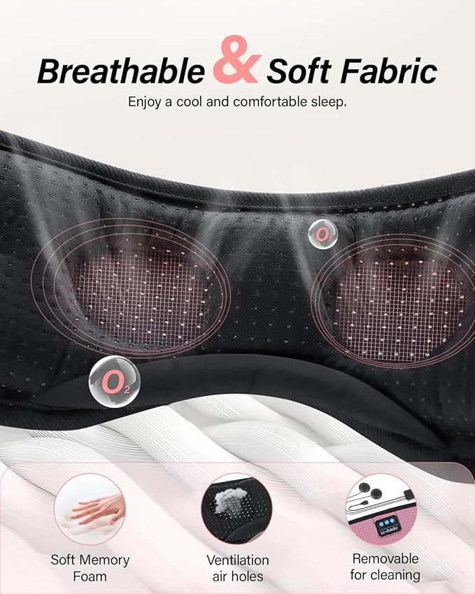 LC-dolida Sleep Headphones, White Noise Bluetooth Sleep Mask 3D Wireless Eye Mask Sleeping with Timing, Sleep Mask with Bluetooth Headphones for Side Sleepers Travel Yoga