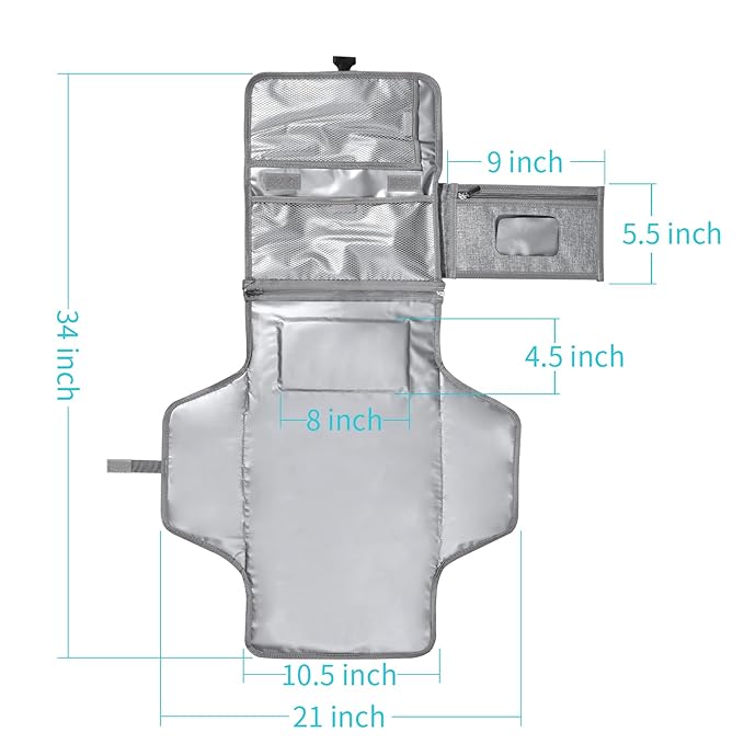 SKYROKU Baby Portable Diaper Changing Pad - Waterproof Travel Changing Mat with Wipes Pocket & Storage, Lightweight Baby Diaper Bag for Stroller/Car, Newborn Essentials Gift