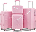 Campfun Luggage 4 Piece Sets, Expandable Carry On Luggage Set Hardshell PP, Suitcase Set with Double Spinner Wheels, Checked Durable Lightweight with TSA Lock, 14in 20in 24in 28in-Pink(B)