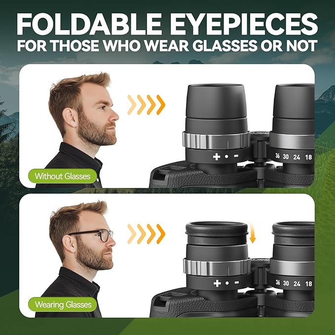 12-36X50 High Powered Zoom Binoculars for Adults - Wozel HD Professional Binoculars with Large Vision - Waterproof Binocular with Low Light for Bird Watching Travel Hunting Sports Cruise Outdoor
