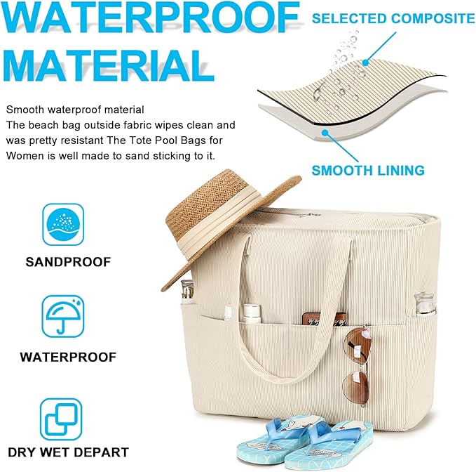 Beach Pool Bags Tote for Women Ladies Large Gym Tote Carry On Bag With Wet Compartment for Weekender Travel Waterproof