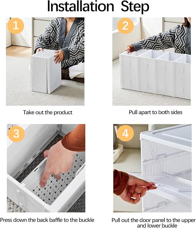Shoe Organizer Foldable Shoe Rack, No Assembly Box Covered Shoe Storage with Doors, Free Standing Space Saving Shoe Box Stackable Dustproof 6,3 (1×6 Tiers)