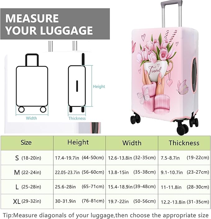 Travel Luggage Cover Suitcase Protector Fits 18-32 Inch Wheel Covers PatternedTravel Related Items Flower Luggage Protector Elastic M