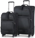 Hanke Luggage Sets 2 Piece Softside Expandable Luggage With Spinner Wheels TSA Lock,Travel Luggage Rolling Suitcase Checked Luggage Black(20/28)