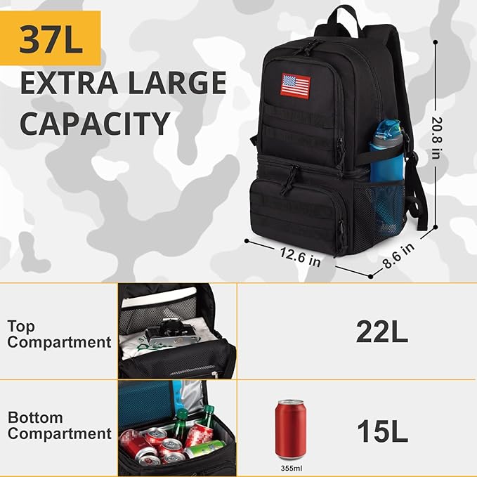 Tactical Double Deck Cooler Backpack for Men,Large Lunch Backpack with 2 Compartment,Soft Cooler Bag