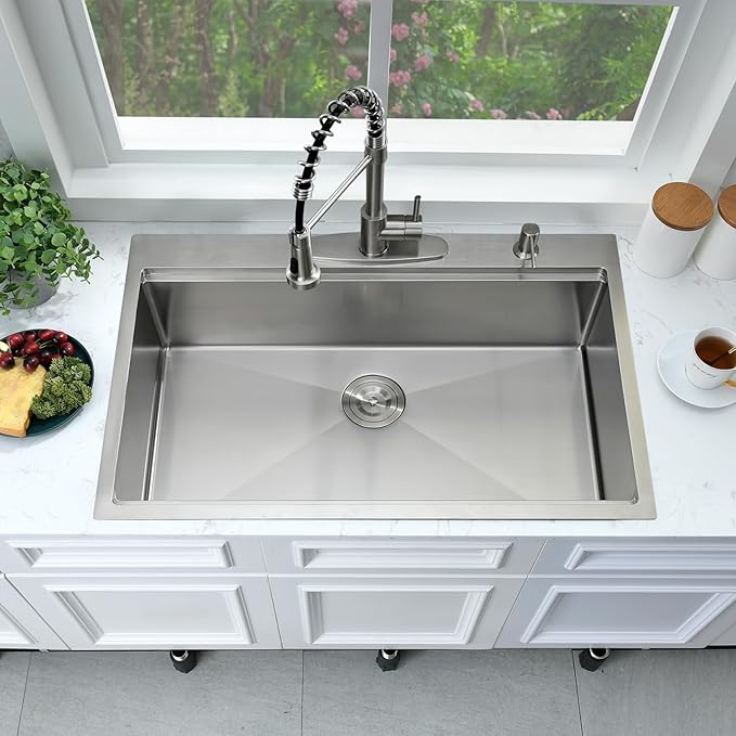 33x19 Drop In Kitchen Sink Workstation-Bokaiya Stainless Steel Kitchen Sinks Drop In 33 Inch Deep Workstation Top Mount 16 Gauge Single Bowl Drop In Sink Kitchen with Cutting Board