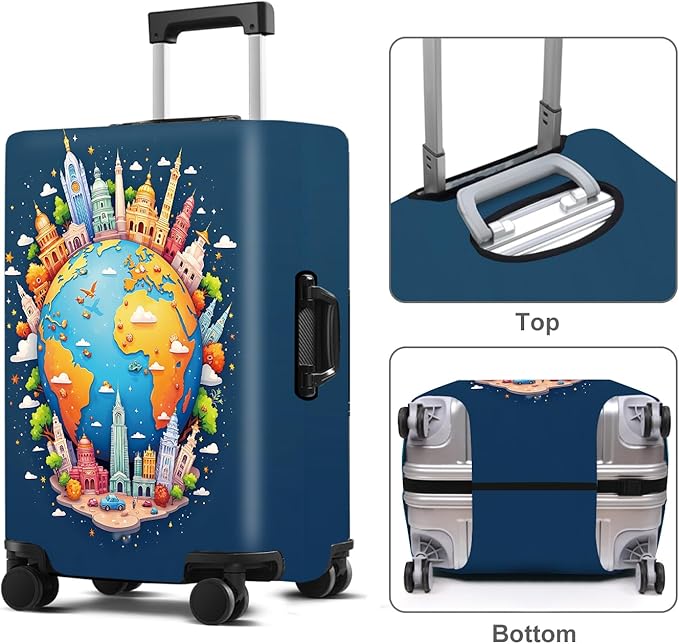 Luggage Cover Washable Suitcase Protector Anti-Scratch,Stretchable Fit for 20-34Inch Luggage Durable Travel Bag Cover with Zipper Closure (Earth, L(fits 28-30Inch suitcase))