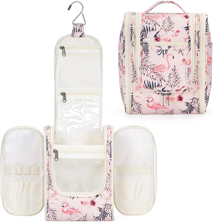 Narwey Small Hanging Toiletry Bag Women Travel Makeup Bag Organizer Toiletries Bag for Travel Size Essentials Accessories Cosmetics(Medium, Beige Bird)