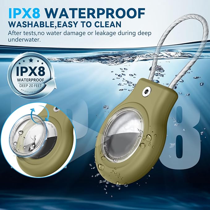 Waterproof Airtag Holder,4 Pack Airtag Case with Secure Lock,Airtags Keychain for Apple Airtag,Anti-Lost Protective Case Air tag Accessories for GPS Tracker Luggage,Bag,Key,Pet-Brown/Brown/Green/Green